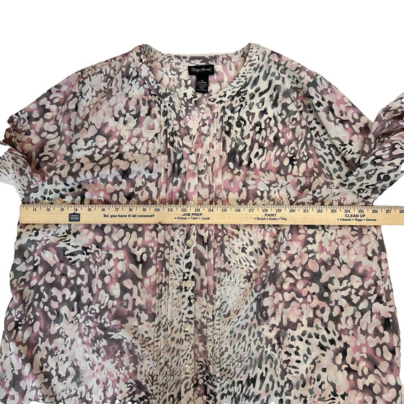 Maggie Barnes Blouse Women's XXL Pink White Pleated Front Button Up Dress Shirt - Picture 4 of 6